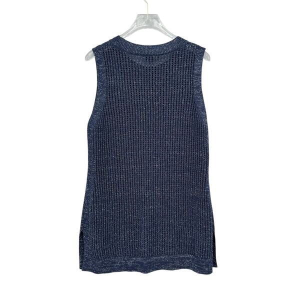 W by Worth Dark Navy Open Knit Silver Metallic Sparkle Tunic Tank Sleeveless Top - Picture 9 of 12